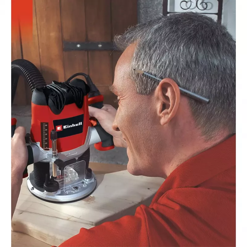 Einhell bovenfrees TE-RO 1255 E - 1200 W - Ø 6 en 8 mm - toerentalregeling - parallelgeleider - afzuigadapter - incl. accessoires