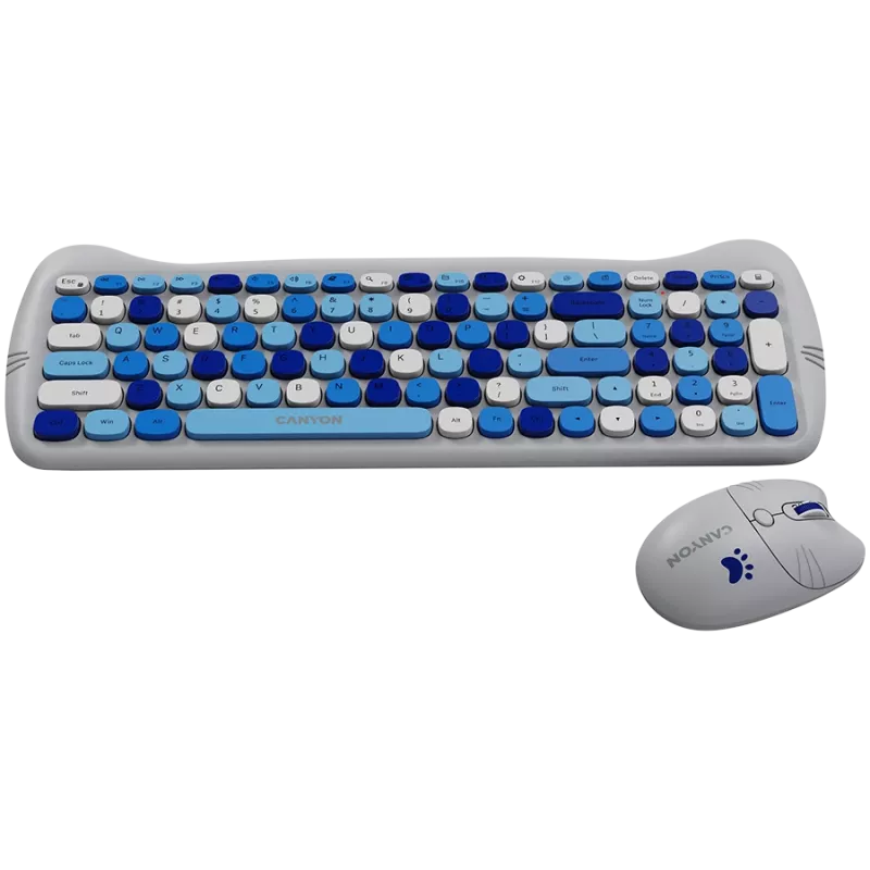 Draadloze toetsenbord- en muisset CANYON HSET-W6 Kitty Edition AAA AA blauw