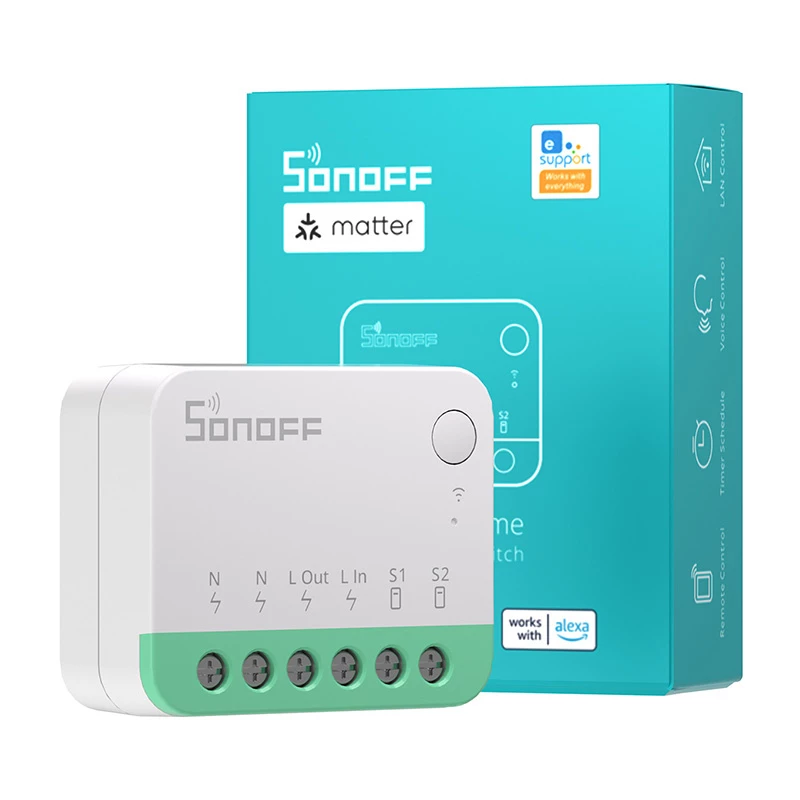 Sonoff MINIR4M Matter slimme WLAN-minischakelaar (HomeKit, SmartThings, Home Assistant).