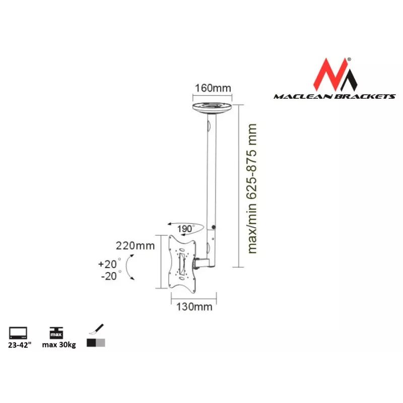 Maclean MC-504A S verstelbare plafondsteun 23-42 30kg