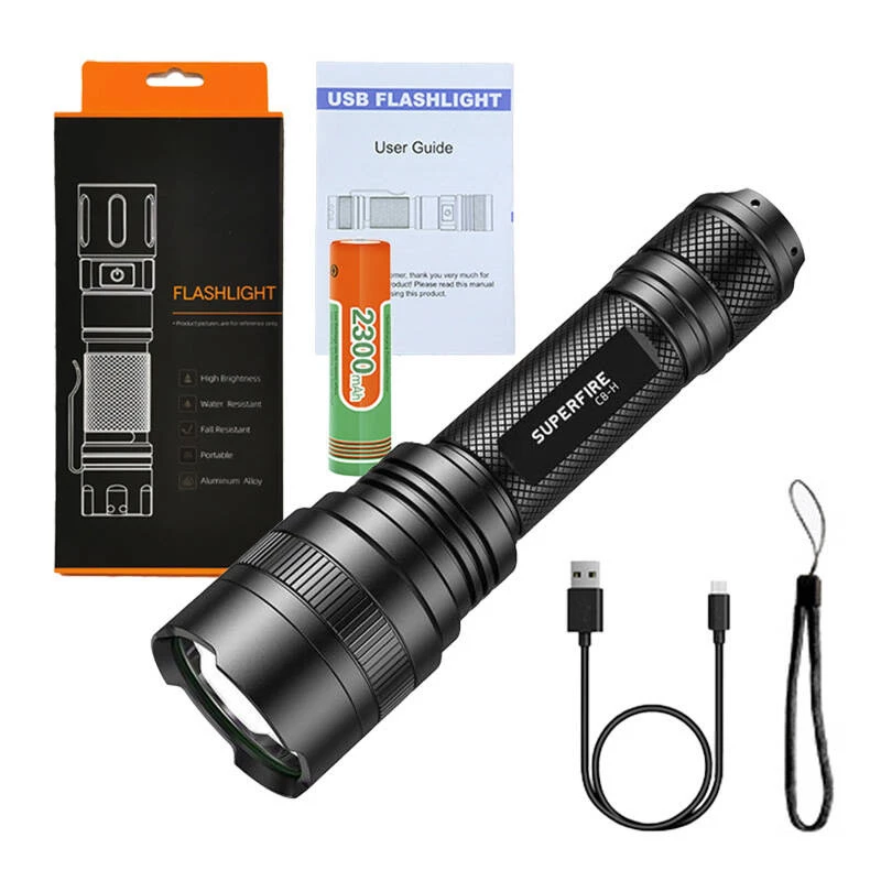 Zaklamp Supfire C8-H — 1200 lm, USB-oplaadbaar, 250 m bereik
