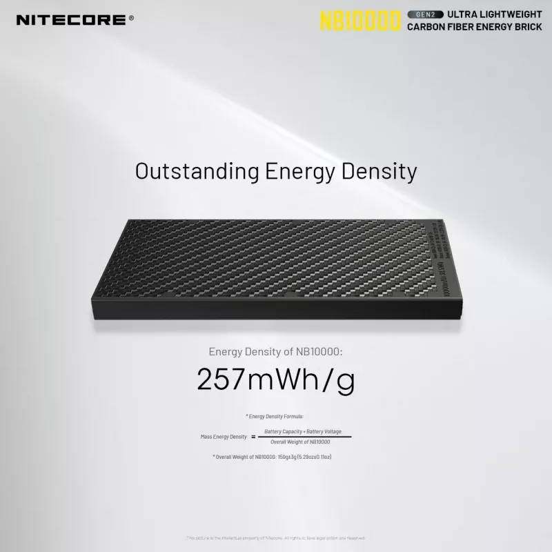 Draagbare powerbank Nitecore NB10000 — 10000 mAh, USB‑A + USB‑C, 38 W totale uitgang, grijs