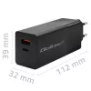 Qoltec 52382 GaN POWER PRO oplader | 1xUSB Type C | 1xUSB A | 100W | 5-20V | 1.5-5A | PD | zwart