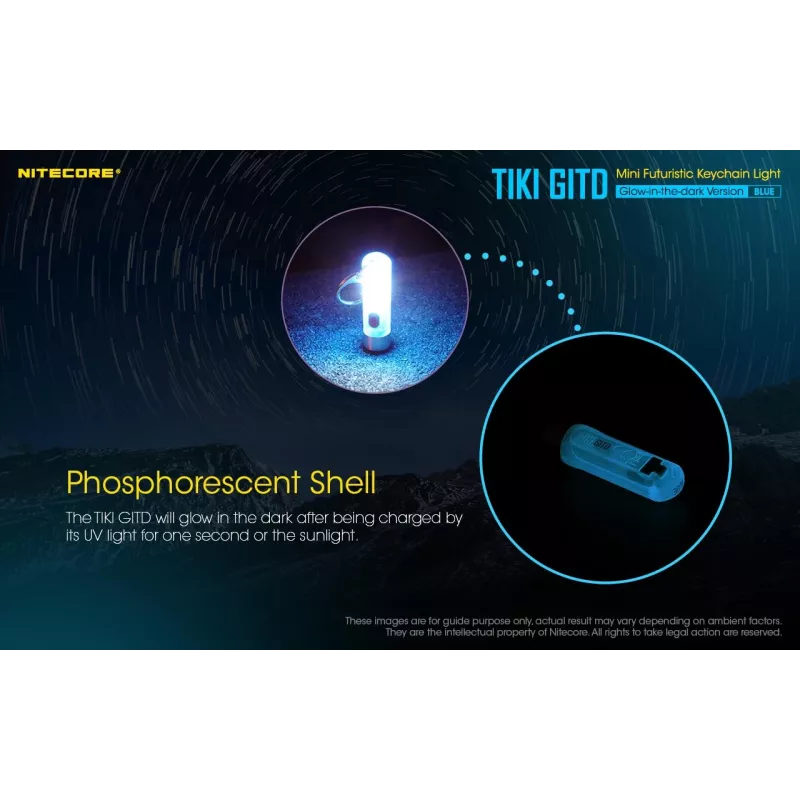 Nitecore TIKI GITD BLUE zaklamp, T-serie, 300 lumen