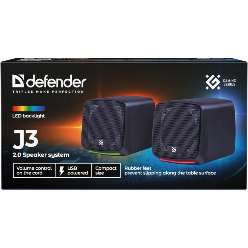Defender J3 2.0 pc-speakers, 6 W, LED, USB-voeding, AUX, 90–20000 Hz, zwart