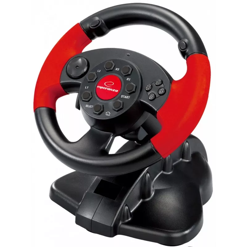 Stuurwiel ESPERANZA EG103 gaming-controller — pc/PS2/PS3, 13 toetsen, vibratie, versnellingssensor, zwart/rood