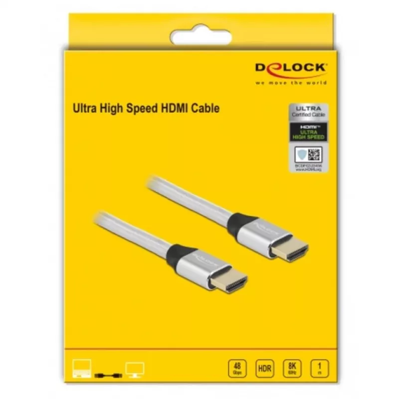 HDMI-kabel DeLOCK Ultra High Speed 48 Gbit/s 8K 60 Hz zilver 1 m