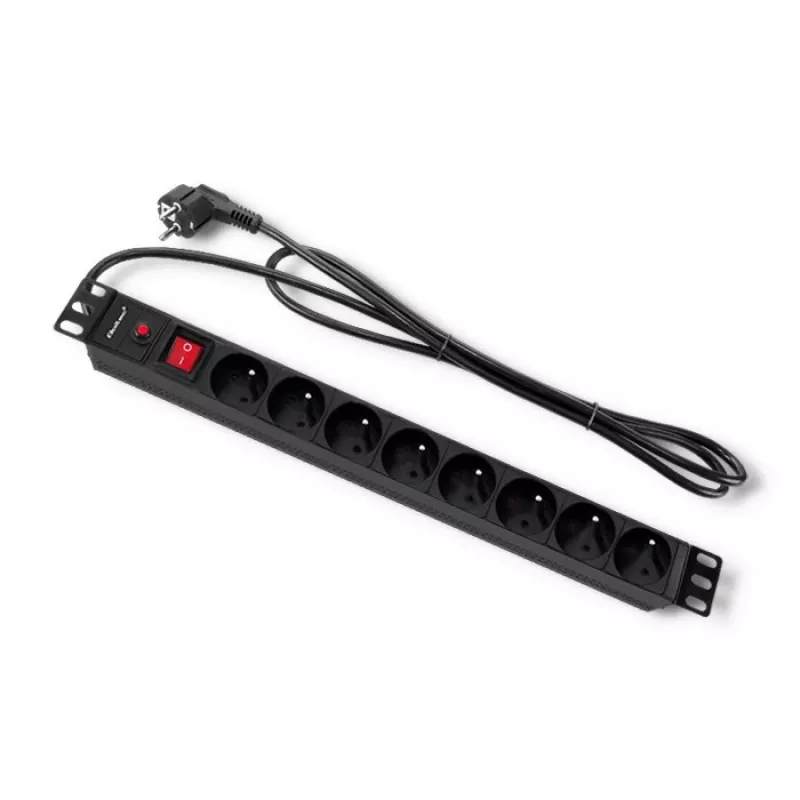 Qoltec 53996 stekkerdoos voor RACK 19 | 1U | 16A | PDU | 8xFRANS | 2m