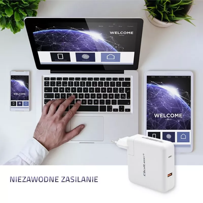 Qoltec GaN-oplader FAST 108W | 5-20V | 3-4.7A | USB C | wit