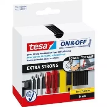 Tesa klittenband 1m x 50mm on&off extra sterk zwart 55229