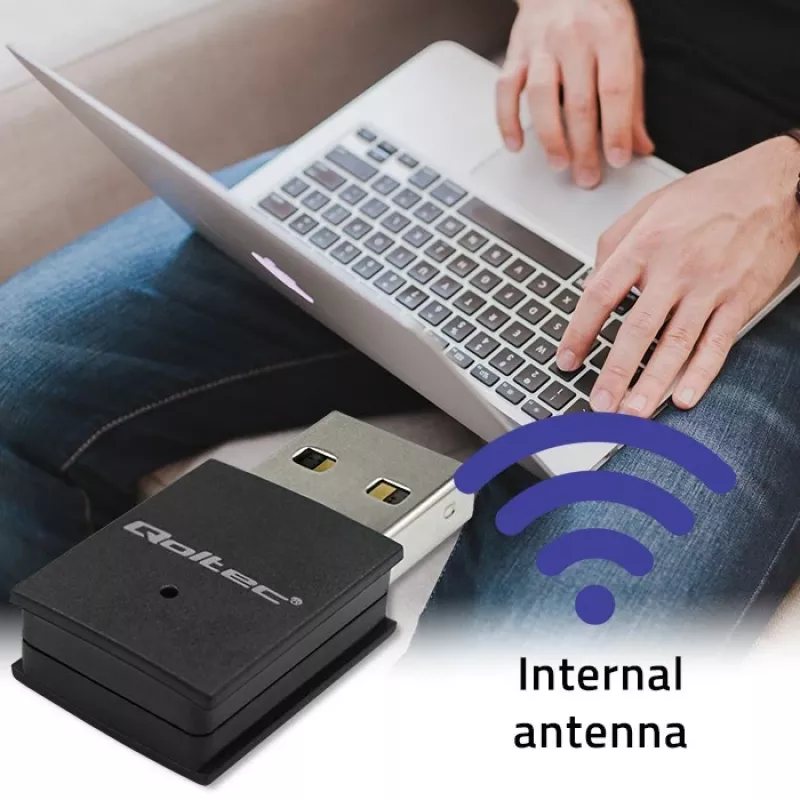 Compacte draadloze mini-USB-WLAN-adapter QOLTEC 57007 – single-band 2,4 GHz, tot 150 Mbit/s, interne antenne