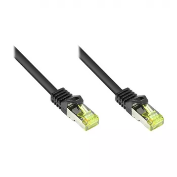 RJ45 patchkabel met Cat.7 ruwe kabel en knikbescherming (RNS®), S/FTP, PiMF, halogeenvrij, 600 MHz, OFC, zwart, 1,5 m, Good Connections® (8070R-015S)