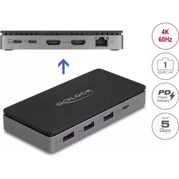 DeLOCK USB Type-C dockingstation 4K dual HDMI MST USB Gigabit LAN PD 85W