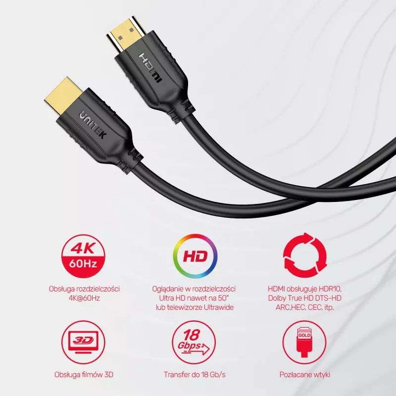 Unitek C11079BK-5M HDMI 2.0-kabel, 4K 60 Hz, 5 m, zwart