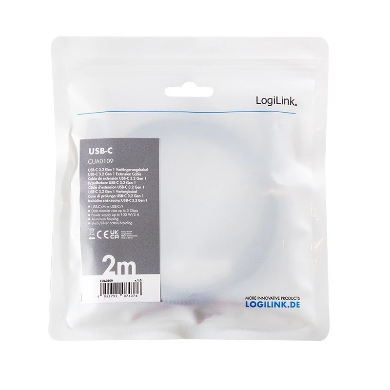 USB 3.2 Gen1 Type-C naar USB-C/F, PD, 2m