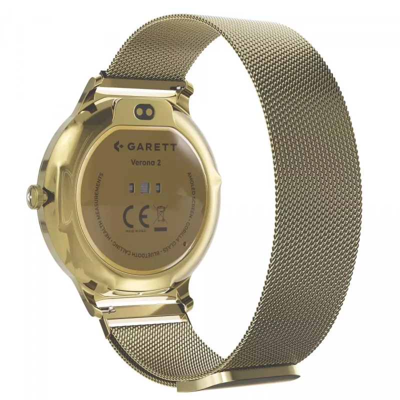 Smartwatch Garett Verona 2 Gold Mesh met Bluetooth en hartslagmeter