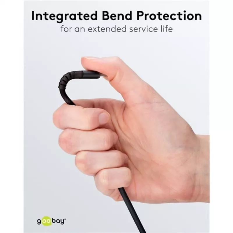 Goobay USB-C-kabel Fabric Supersoft met metalen stekkers, 2 m, zwart (2m, USB 2.0, 60W), USB-kabel