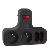 Maclean stopcontact, viervoudig met schakelaar, stabilisatievoet, type E, 2x2,5A, 2x16A, MCE224 E/B