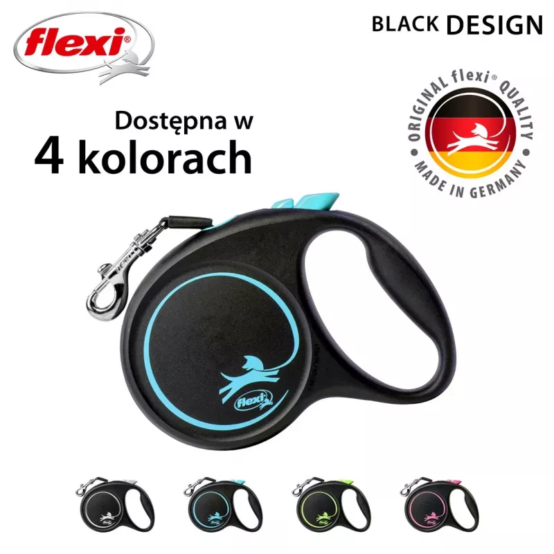 Rollijn Flexi flexi Black Design M — 5 m lengte, banduitvoering, max. belasting 25 kg, ergonomische greep