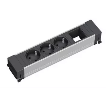 Stroomverlengsnoer Bachmann 916.006 — 3 AC-stopcontacten, 0,2 m kabel, aluminium behuizing, zwart/grijs