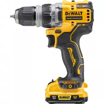 Pistoolgreepboormachine DeWalt DCD703L2T-QW — 12V, 3,0Ah x2, 1500 t/min, 10 mm snelspanboorkop, 25,5 N·m, 0,9 kg