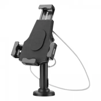 Manhattan iPad- & tablet-tafelstandaard, afsluitbaar, wandmontage, veilige diefstalbeveiliging, 7,9 inch tot 10,5 inch tablets, 360° rotatie, +/- 70° kanteling, 330° zwenkbereik, zwart, levenslange garantie
