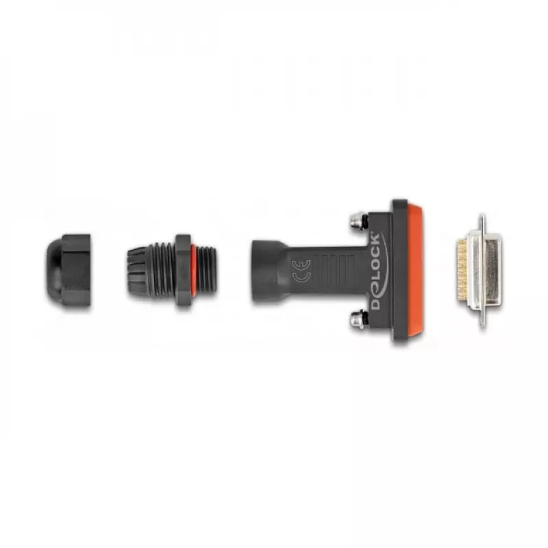 DeLOCK D-Sub 15-polige bus IP67 waterdicht zwart/oranje