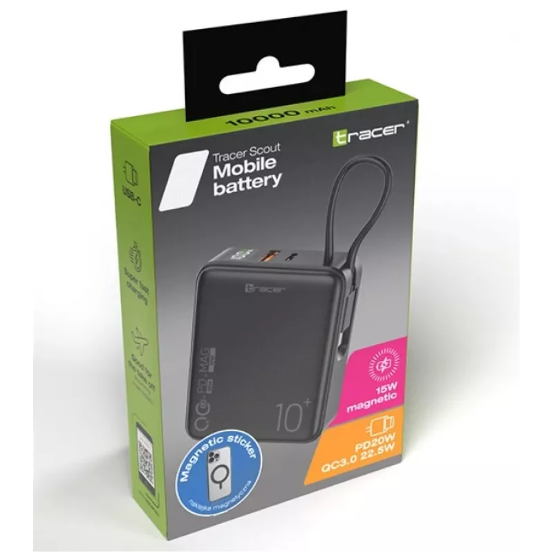 Draagbare oplader Tracer Scout 10000 mAh MAG+PD+QC