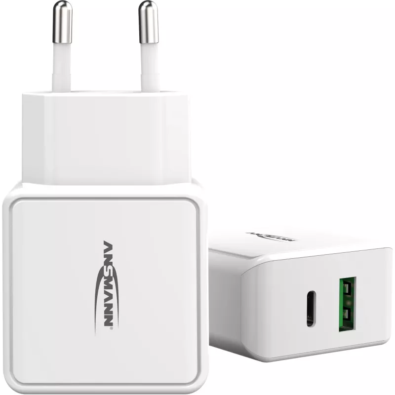 ANSMANN HC218PD - voeding - 18 watt - 3000 mA - PD, QC 3.0 - 2 uitgangspoorten (USB, USB-C) - wit (1001-0111)