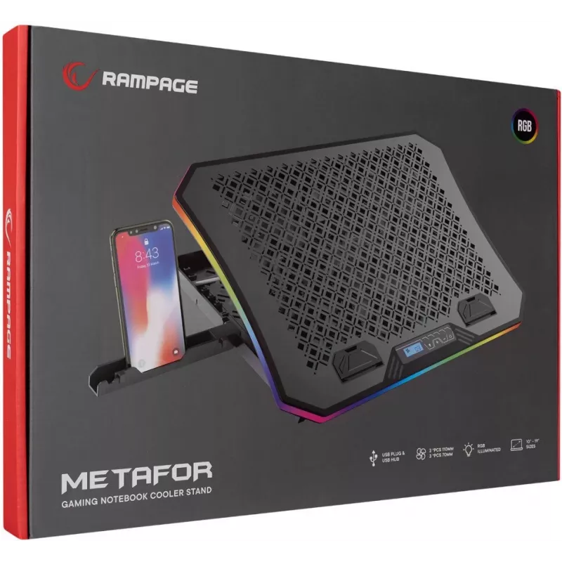 Rampage METAFOR AD-RC34 laptopkoeler, 6 ventilatoren, 10-19 inch, zwart