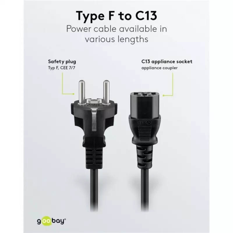 Goobay IEC-kabel 5 m zwart netstekker type F IEC C13 H05VV-F3G