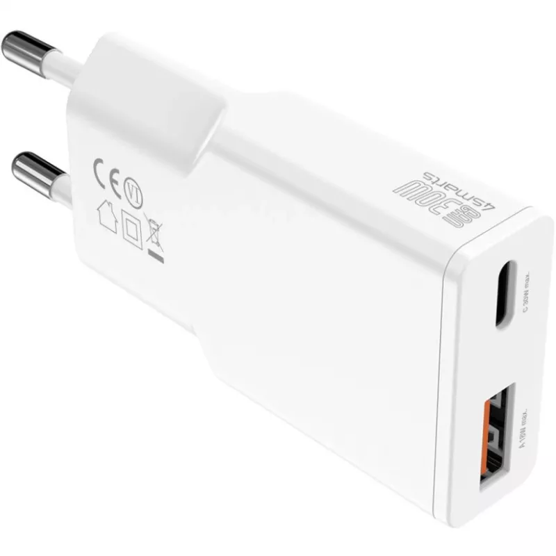 Oplader 4smarts PDPlug Duos slank smartphone tablet wit AC snelladen