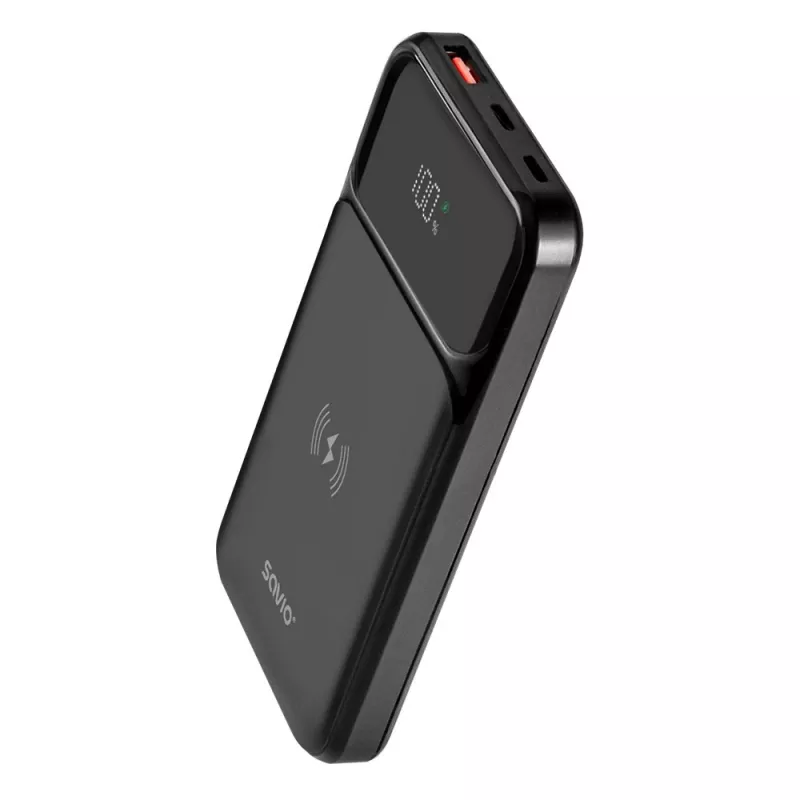 Savio BA-09 draadloze powerbank, 10000 mAh, zwart