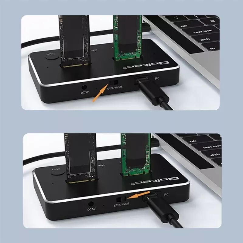 Qoltec 52274 M.2 SSD-dockingstation | NVMe | SATA | USB-C | DUAL 2 x 2TB
