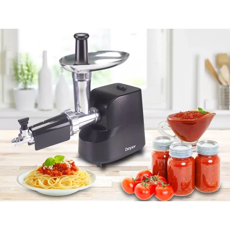 Beper P102ROB200 elektrische vleesmolen met tomatenpers, 1200 W, zwart