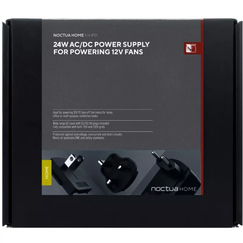 Noctua NV-PS1 voeding, 115/230 V AC naar 12 V DC, voor 12 V-ventilatoren, zwart