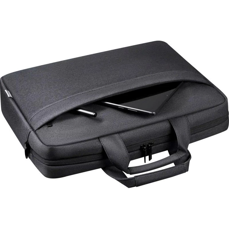 Laptoptas DEFENDER FIRM 26123 voor 15,6 inch laptops, polyurethaan, zwart, toploader, afneembare schouderriem