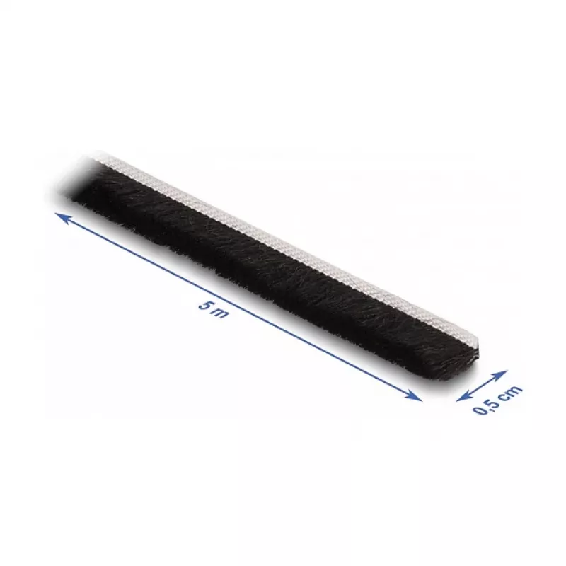 DeLOCK borstelstrip zelfklevend 5 mm lengte 5 m zwart