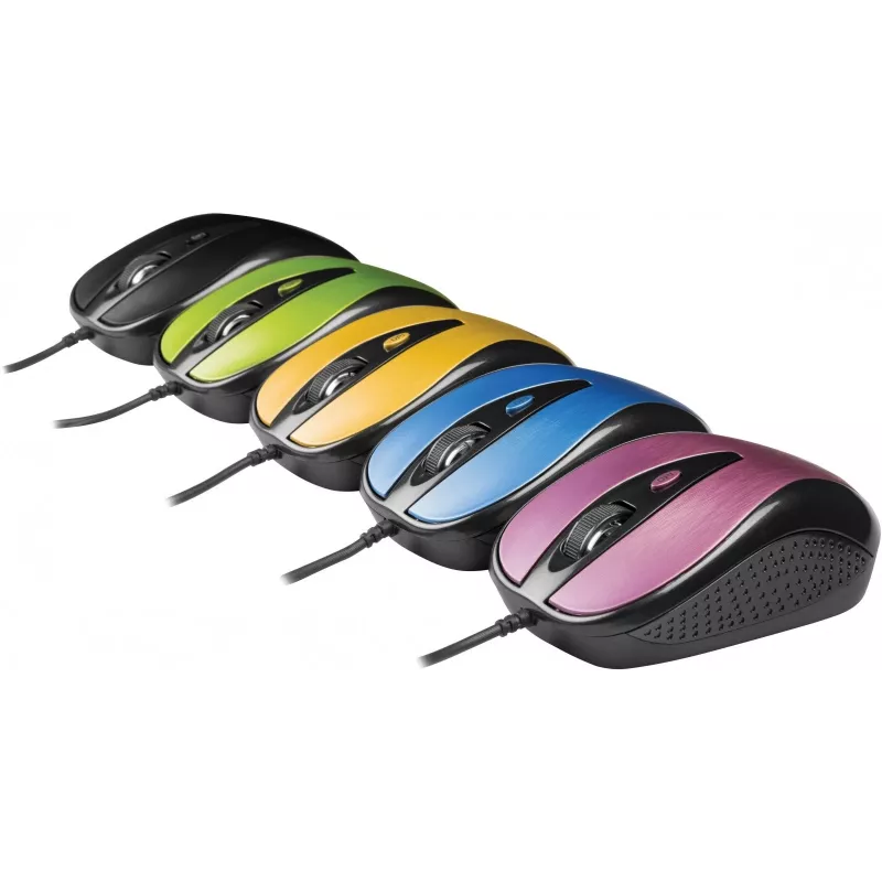 USB-kabelmuis, 4 knoppen, optisch, symmetrisch, blauw