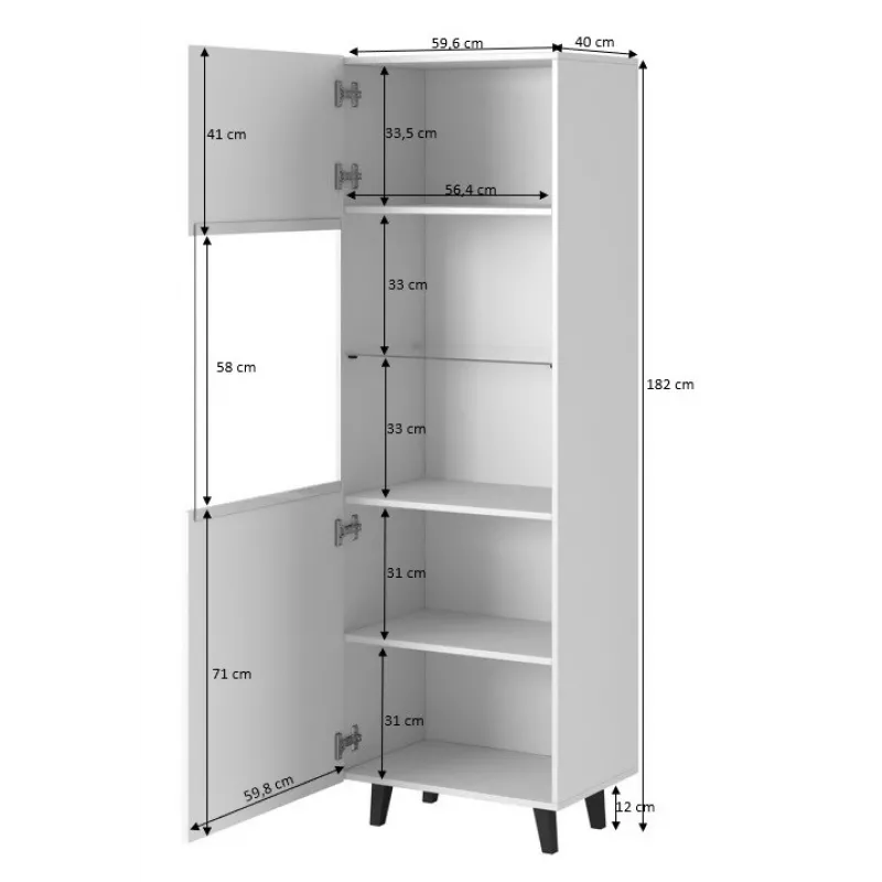 Opbergkast cama meble PAFOS 60×40×182 cm wit mat vrijstaand