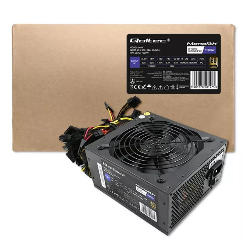 Voeding QOLTEC Gaming Miner 1600W Gold, 1600 W, ATX, Gold-efficiëntie