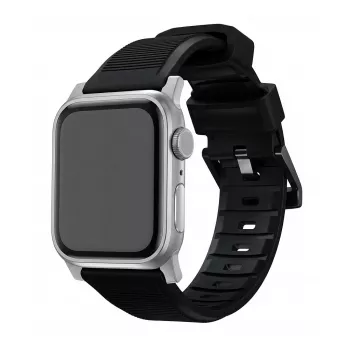 Horlogeband Nomad Rugged Strap zwart Connectoor zilver voor 42/44/45/49 mm