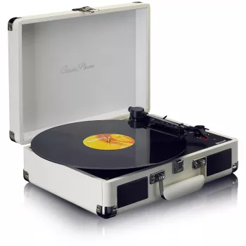 Riemgedreven platenspeler Lenco TT-115CR crème — kofferplatenspeler, USB-opname, Bluetooth 5.0, 33/45/78 tpm
