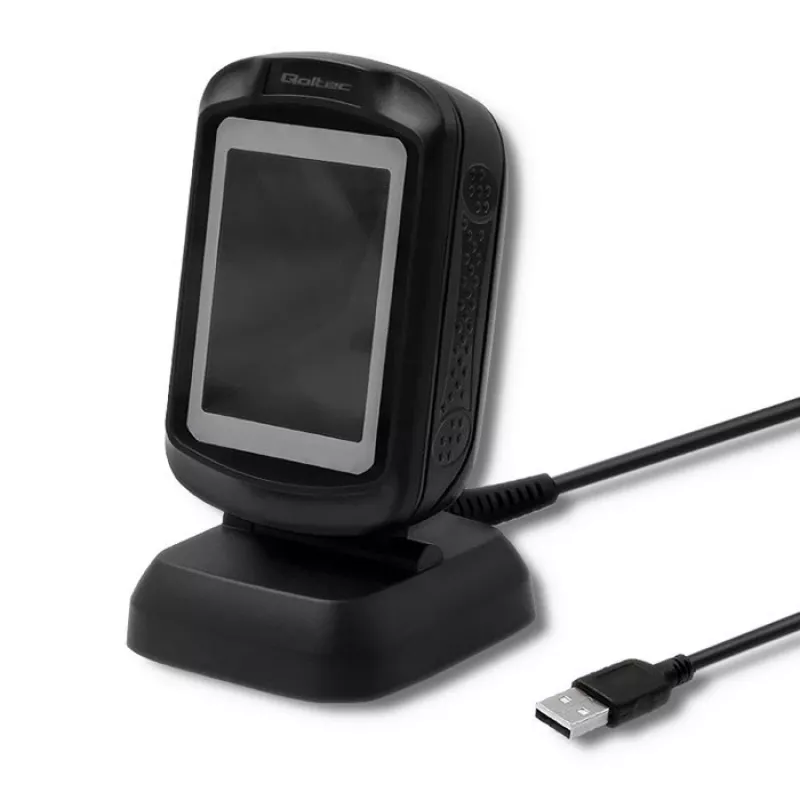 Vaste 1D/2D-barcodescanner QOLTEC 50864, LED-sensor, USB (bekabeld), zwart, 145×85×80 mm
