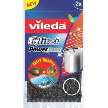 VILEDA 141656 schuurspons, stof met roestvrij staal, grijs, 2-pack, 115×245×20 mm, 35 g