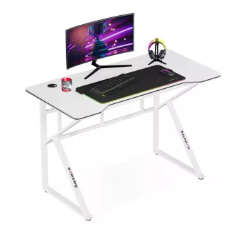Gaming-tafel huzaro Hero 1.6 wit — recht MDF/carbon tafelblad 1200×600 mm, metalen frame, 750 mm hoogte