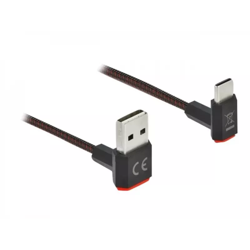 USB-kabel DeLOCK EASY-USB 2.0 Type-A-stekker naar Type-C-stekker haaks 0,2 m zwart
