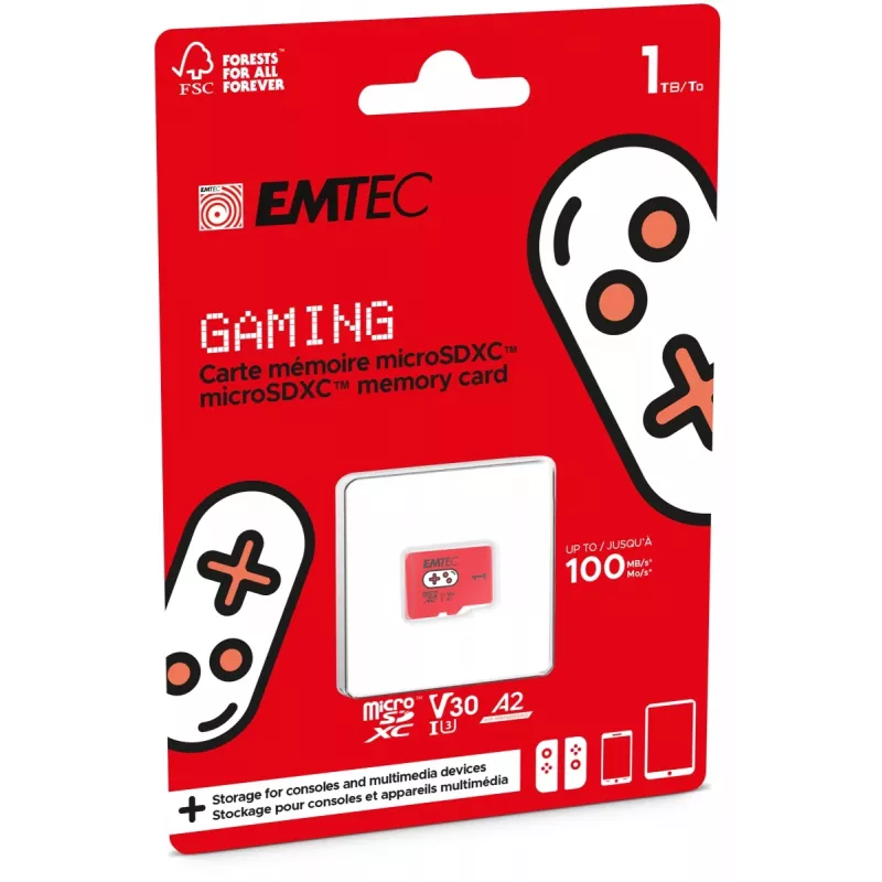 Flashgeheugen Emtec 1TB UHS-I U3 V30 A2 Gaming Rouge ECMSDM1TXCU3G