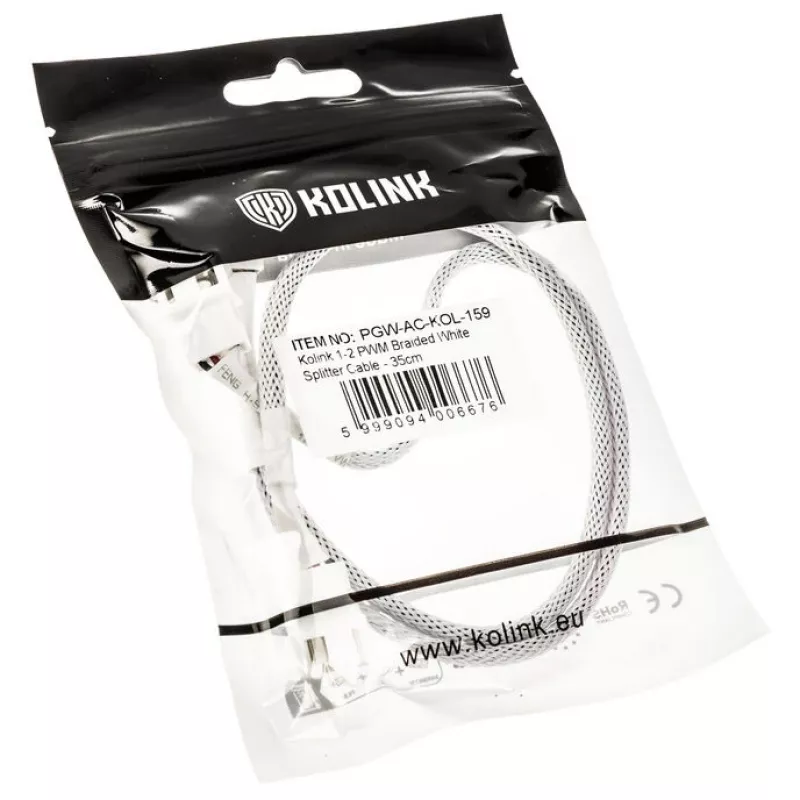 PWM-ventilator-Y-kabel Kolink PGW-AC-KOL-159 35cm gesleeved wit, 1-naar-2-PWM-aansluiting