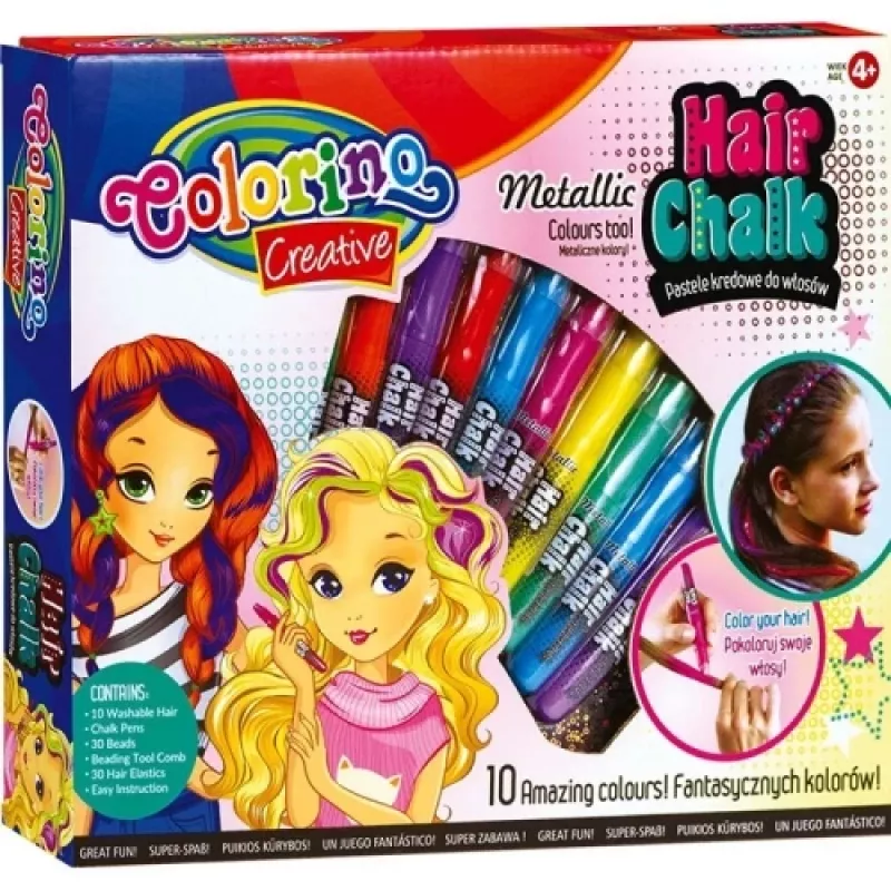 Haarkrijt-set colorino 68635PTR – 10 kleuren mix, tijdelijke haarkleurpotloden